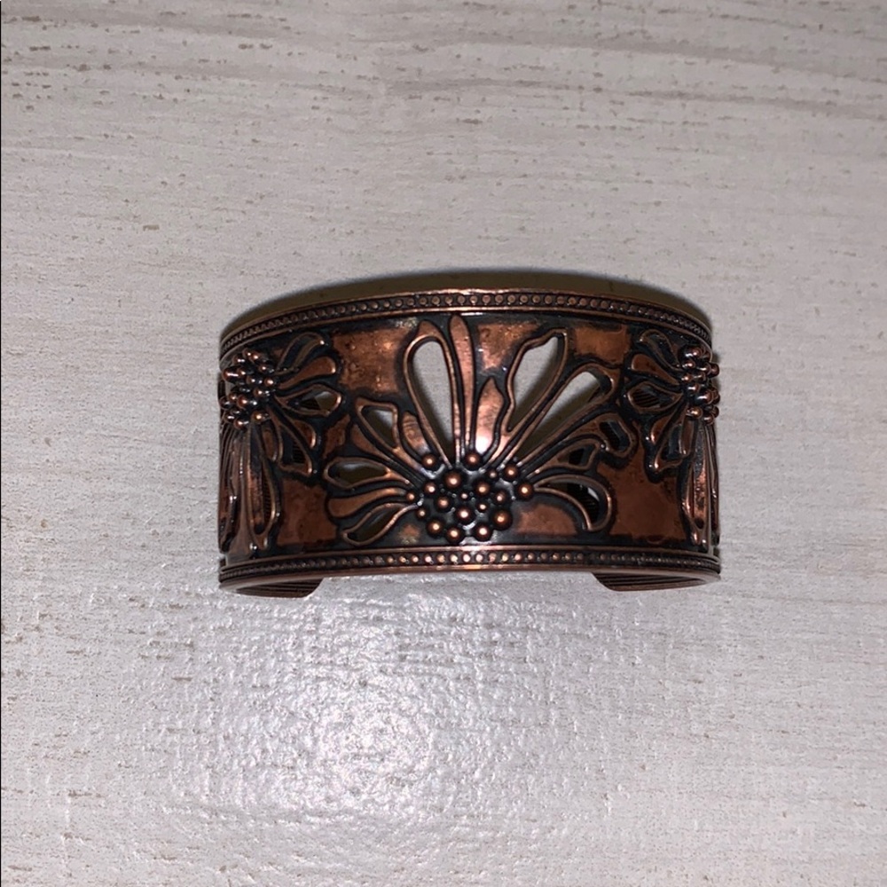 Reticulated Copper floral cuff bracelet